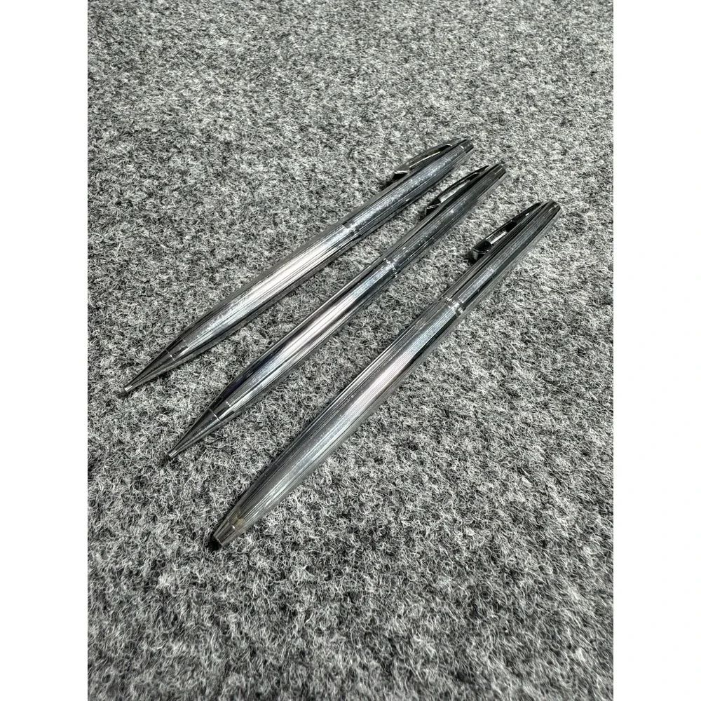 1970s SHEAFFER White Dot Ballpoint Pen + 2 Mechanical‎ Pencil Set Silver Working